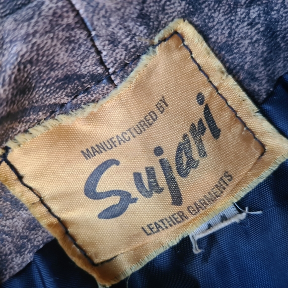 VINTAGE 80s Sujari 14 Real Leather Tan Black Patterned Jacket - Picture 12 of 13